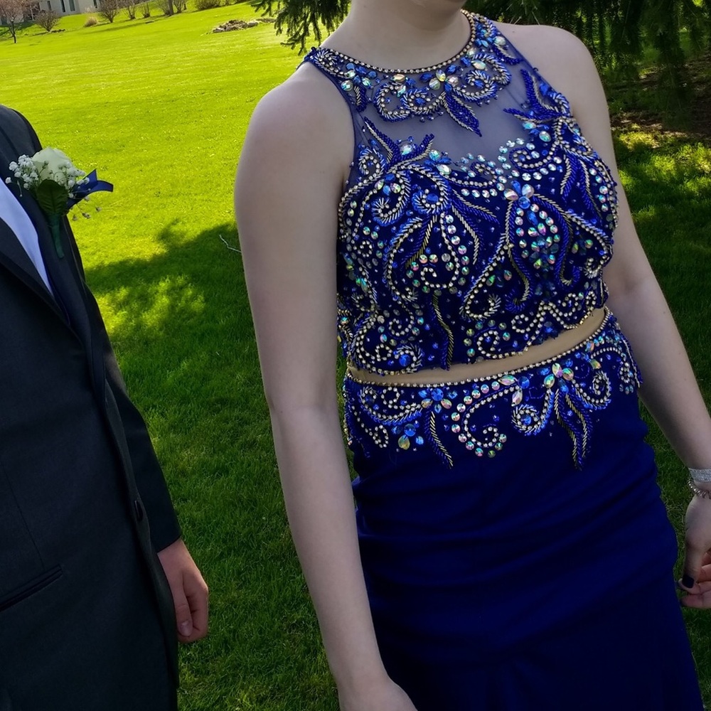Blue mermaid fit prom dress